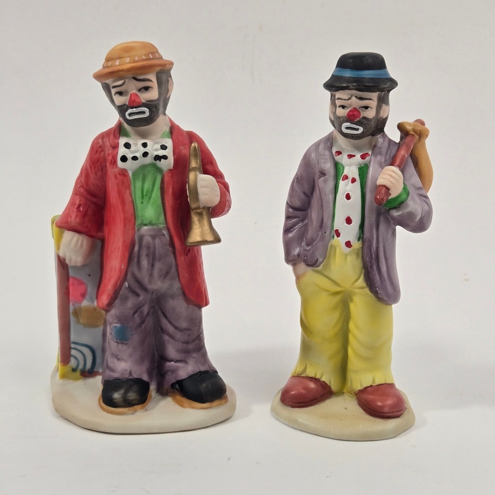 Emmett Kelly Jr Flambro Clown Figurines Set of 2 Weary Willie Hobo Porcelain